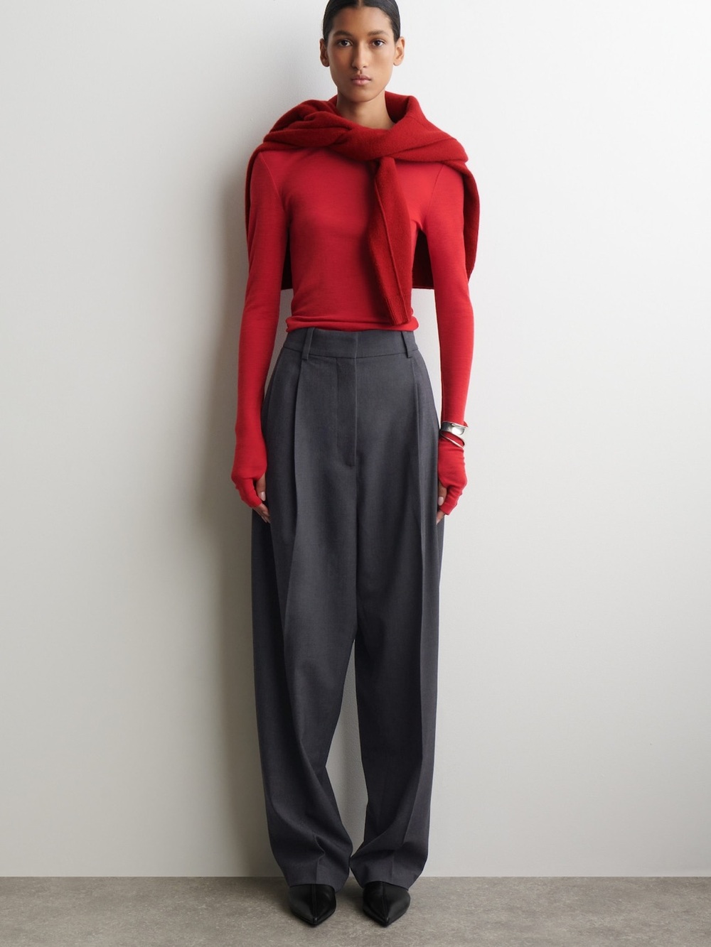 COS Bright Red Crew Long-Sleeve Crewneck Top 100% wool